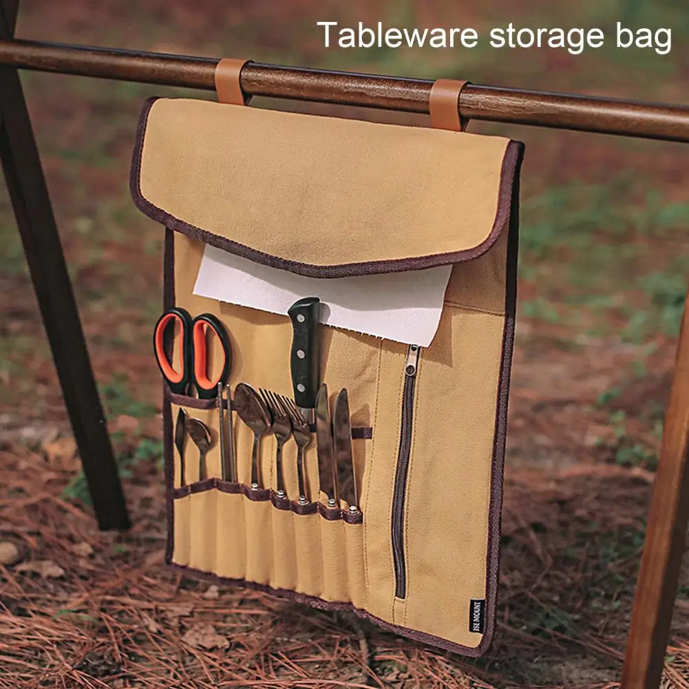 

Tableware Storage Bag 16 Holes Folding Large Capacity Wall-mounted Camping Hiking Picnic Seasoning Bag Cutlery Storage Bag