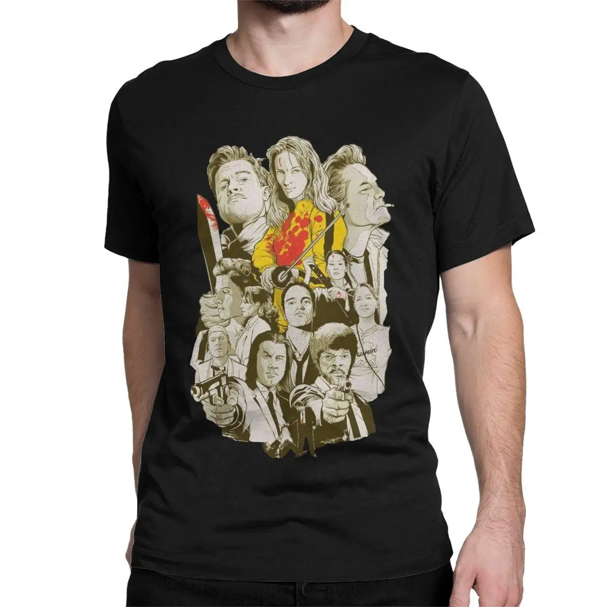 

Vintage QUENTIN TARANTINO CHARACTERS Kill Bill T-Shirt for Men Pure Cotton T Shirts Sword Japanese Tees New Arrival Clothing