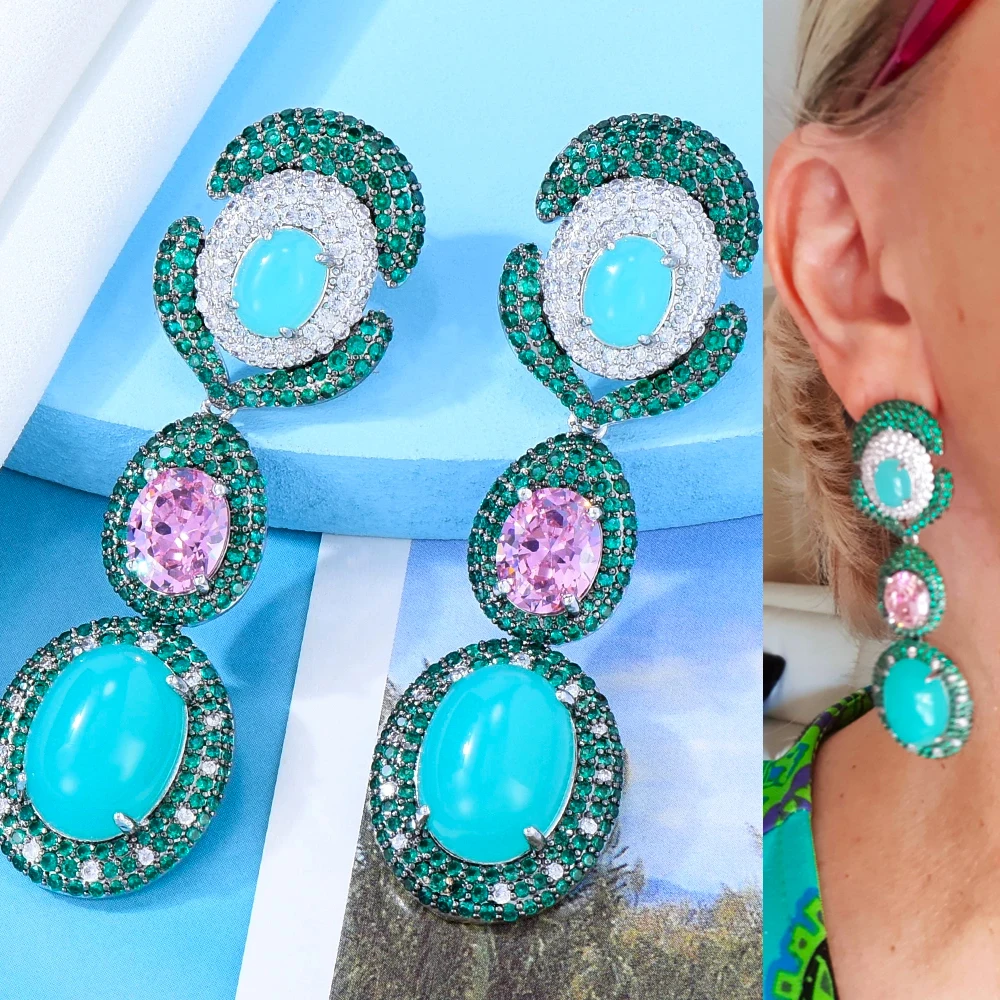 

GODKI New Luxury Trendy Shiny Green CZ Dangle Earrings Full Mirco Paved Cubic Zircon CZ Naija Wedding Earrings Jewelry Gift