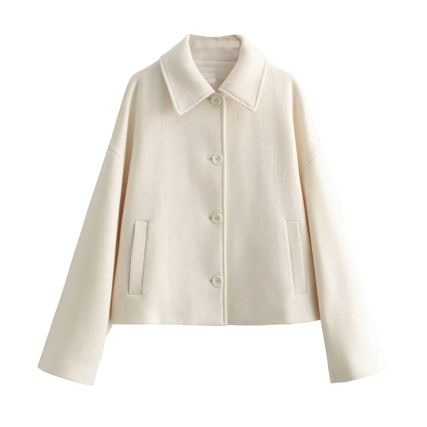 

TRAF New Lapel Single Breasted Wool Coats 2023 Autumn Women Solid Jacket outwear Woman's Vintage Cozy Warm Long Sleeves Coat top