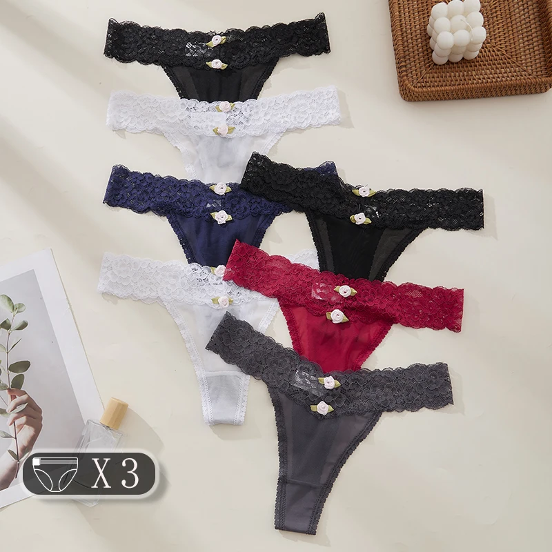 3 шт. кружевные сексуальные женские стринги с низкой талией удобное дышащее