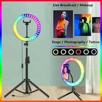13inch rgb video light selfie ring light photography led light lamp with mobile holder large tripod stand for youtube ring light