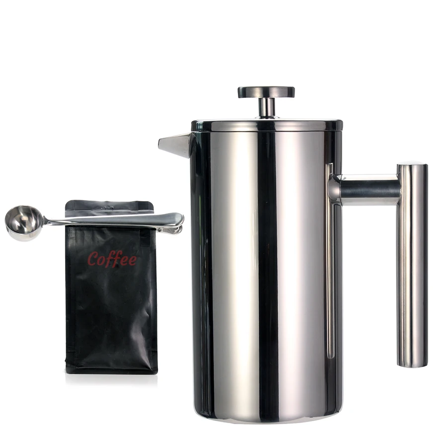 

Double Layer Brewing Coffee Pot Tea Pot 304 Stainless Steel with Filter Coffee Pot French Pressure Pot with Sealing Clip/spoon
