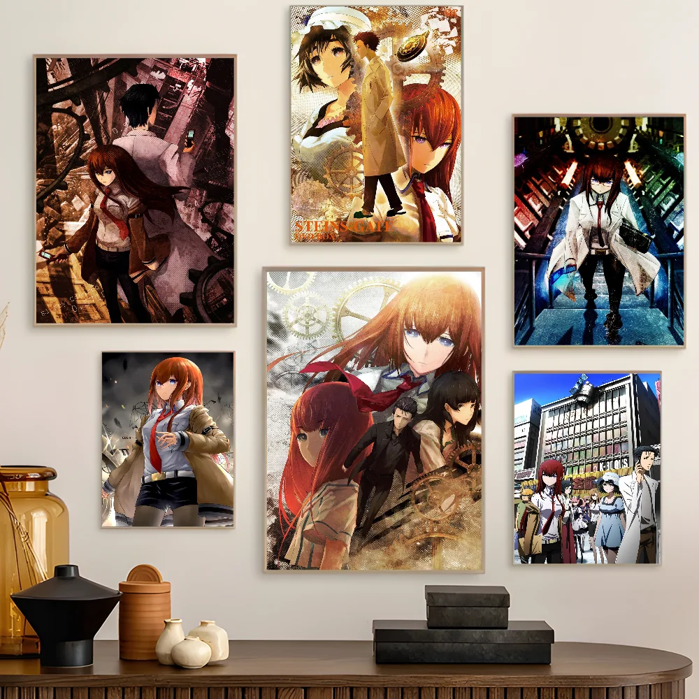 Japan Popular Sci-Fi Anime STEINS GATE Movie Sticky Posters Vintage Room Bar Cafe Decor Nordic Home