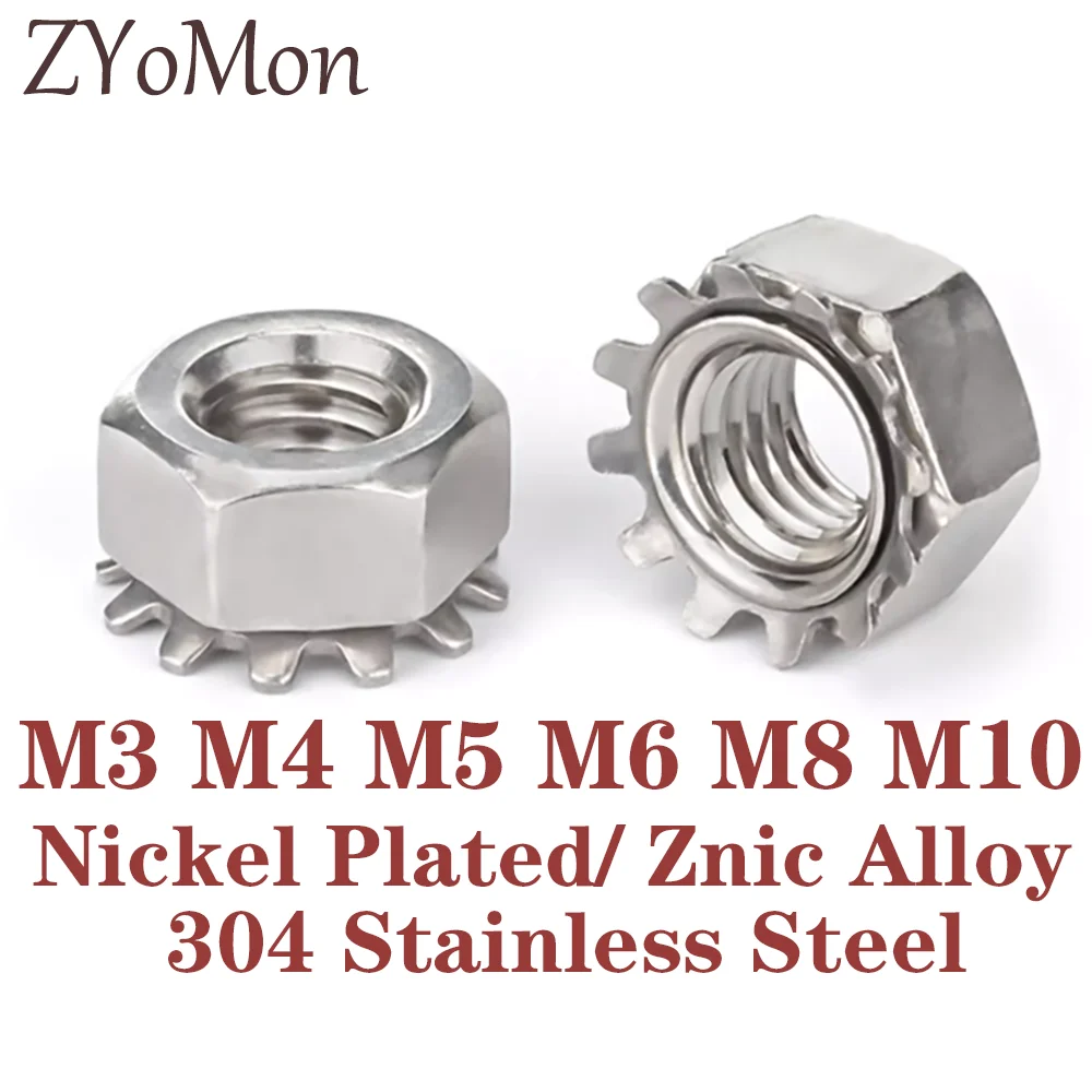 Гайка блокировочная K-образная M3/M4/M5/M6/M8, зубчатая, шестигранная, K-образная, из нержавеющей стали 304, для самостоятельной сборки