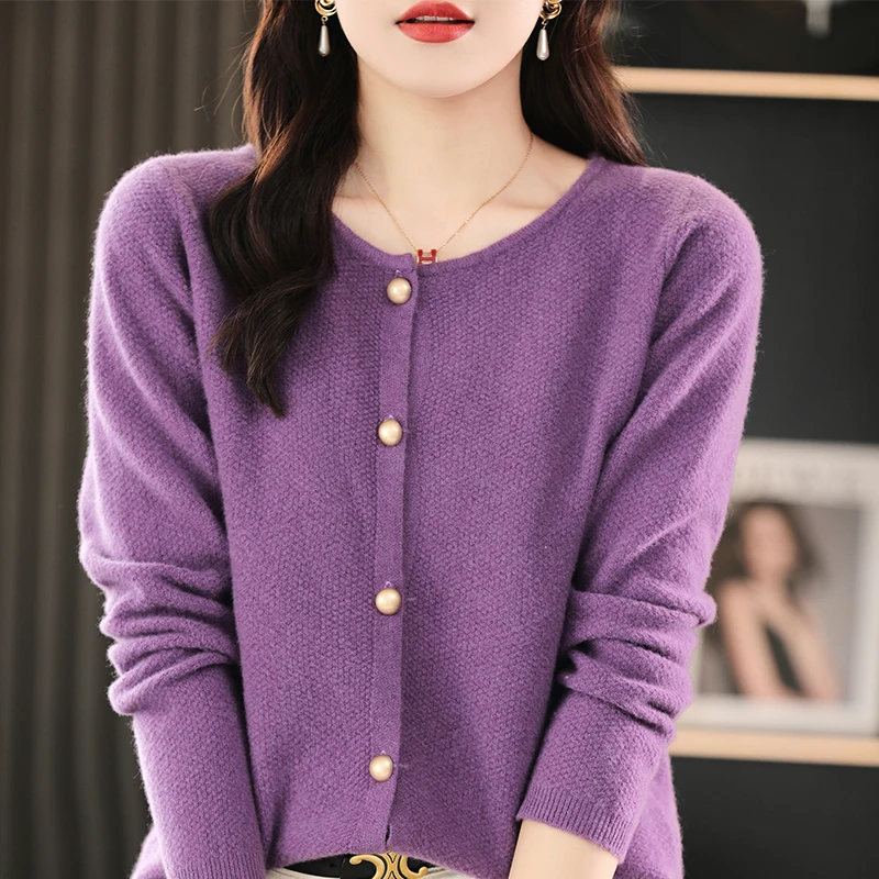 

Cardigans For Women Autumn And Winter Of 2023 New Simple And Graceful Old Money Style O-Neck Australia Wool Soft And Warm Jersey