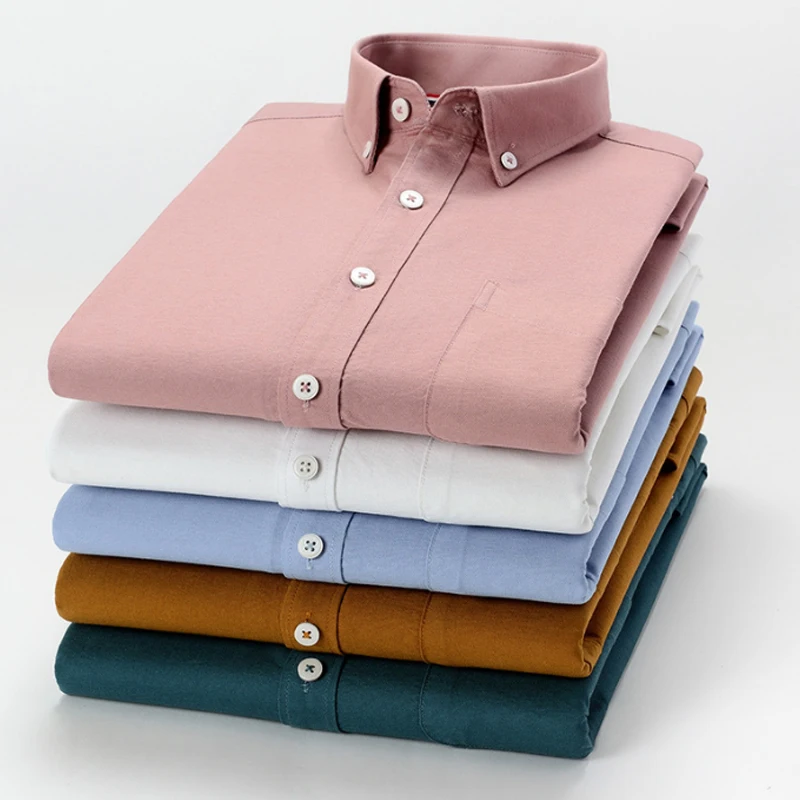 Autumn and Winter 100% Cotton Oxford Long Sleeve Shirt New Men's Solid Slim Cotton Shirt Comfortable Business Casual No Iron