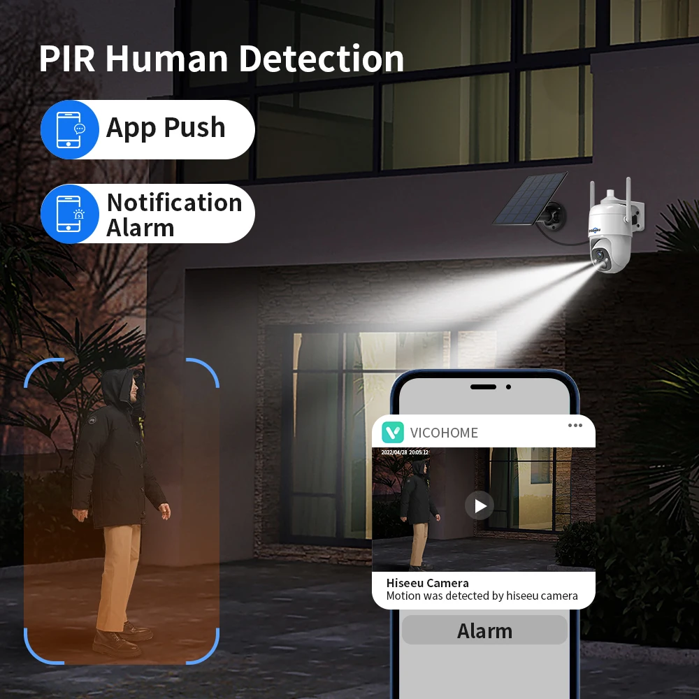 Hiseeu 3MP Cloud AI WiFi камера видеонаблюдения с перезаряжаемой батареей панелью