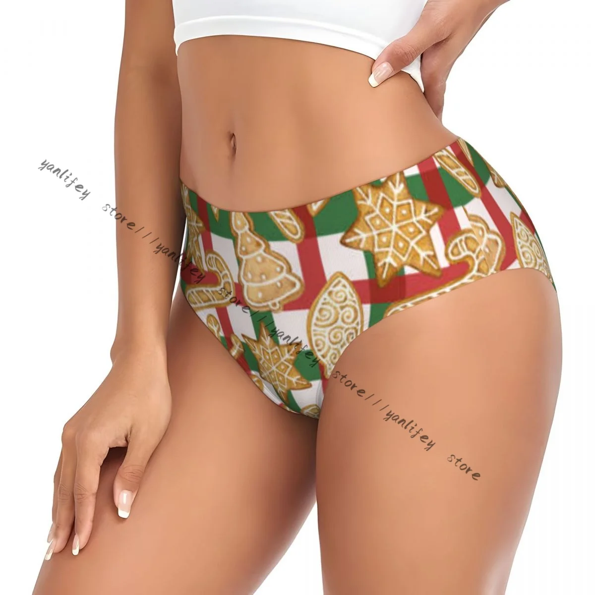 Christmas Gingerbread Pattern Underwear Womens Soft Panties Mid-waist Underpanties Briefs