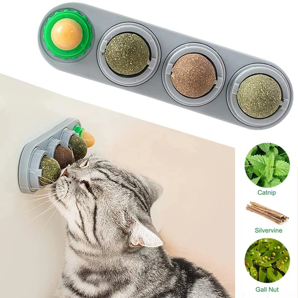 

Catnip Ball Set for Cat Safe Teeth Grinding Teeth Cleaning Catnip Balls Kitty Toys Dental Chew Lick Cat Toy Mint Wall Cat Treats