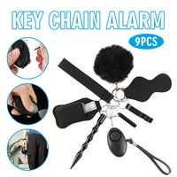 9 pcs durable defense key chain alarm personal protection security keychain pendant gift for women girls key chain accessories