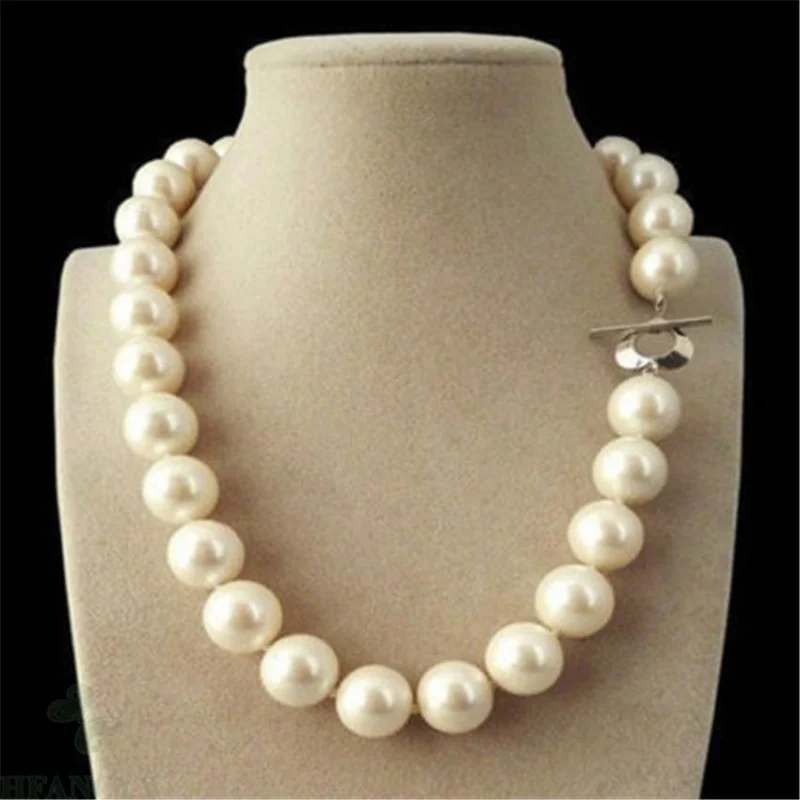 

Huge 14mm White South Sea Shell Pearl Round Beads Nelace 18'' Classic Wedding Women Cultured Gift Accessories Real