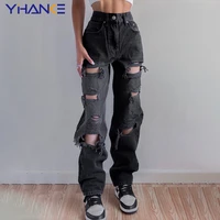 high waist jeans high street womens jean y2k ripped baggy straight denim pants streetwear dstressed jeans casual loose trousers