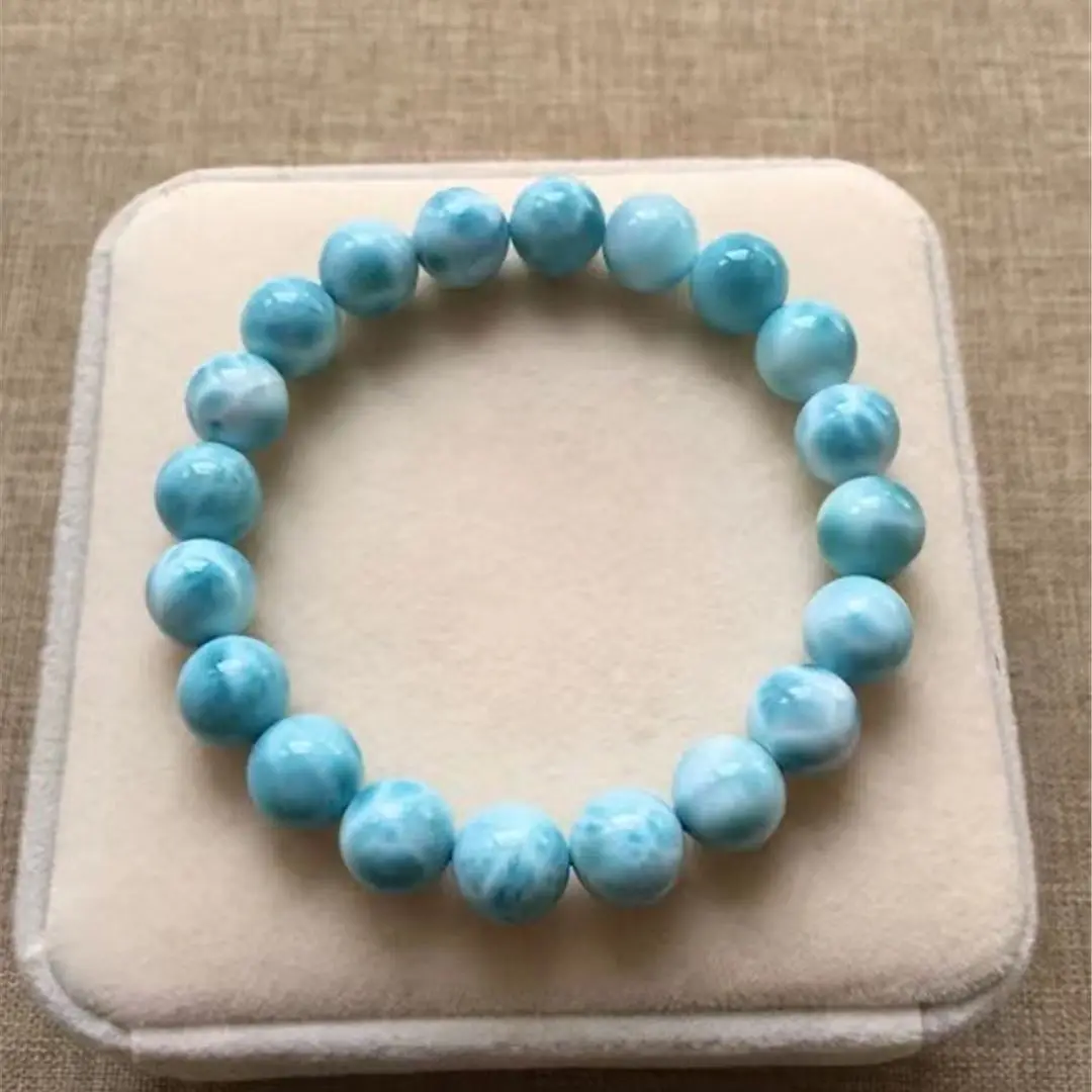 

9mm Natural Blue Larimar Round Beads Bracelet For Women Men Gift Crystal Stone Dominica Water Pattern Gemstone Jewelry AAAAA