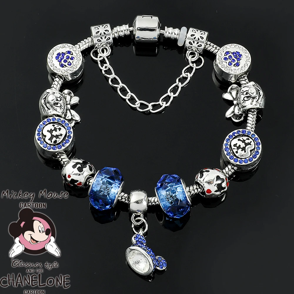 

Серебряный браслет с кулоном Микки-Мауса из циркония, мультяшный браслет с голубыми кристаллами из аниме Микки Мауса для женщин, ювелирные изделия, игрушка в подарок