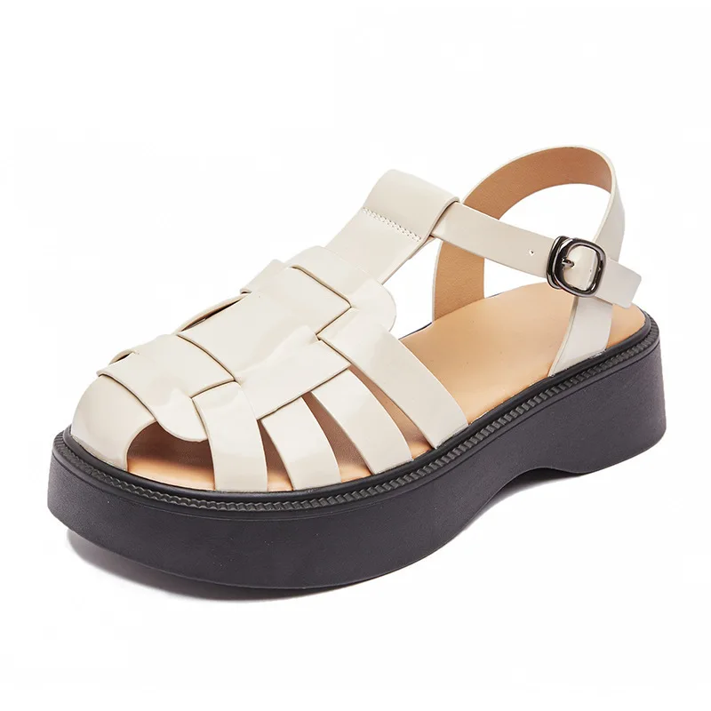 

5cm Genuine Leather Sandals Platform Shoes Summer Women Buckle Strap Elegant Cute Sexy Party Beach Shoes Slides Slippers