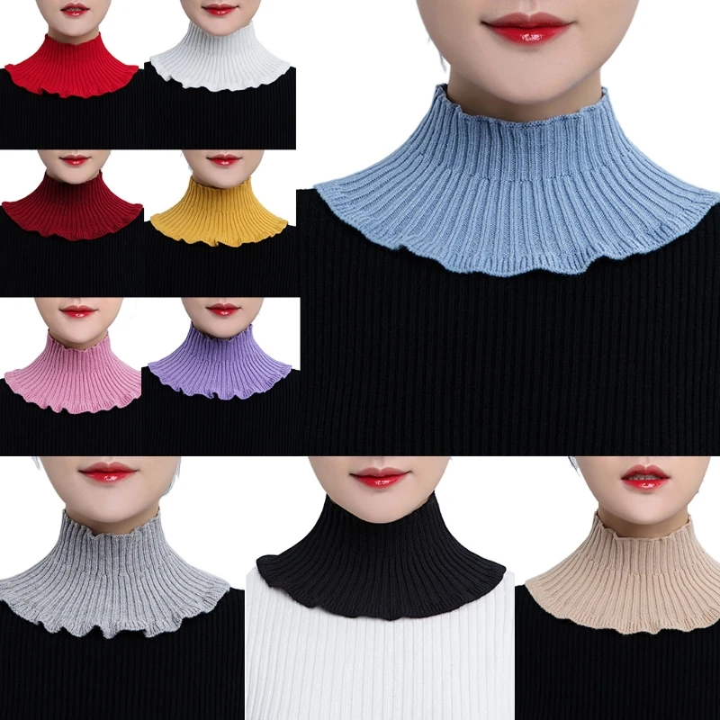 

Women Girls Sweater Collar Detachable Knitted Wool Mock Turtleneck Fake Neckwarm