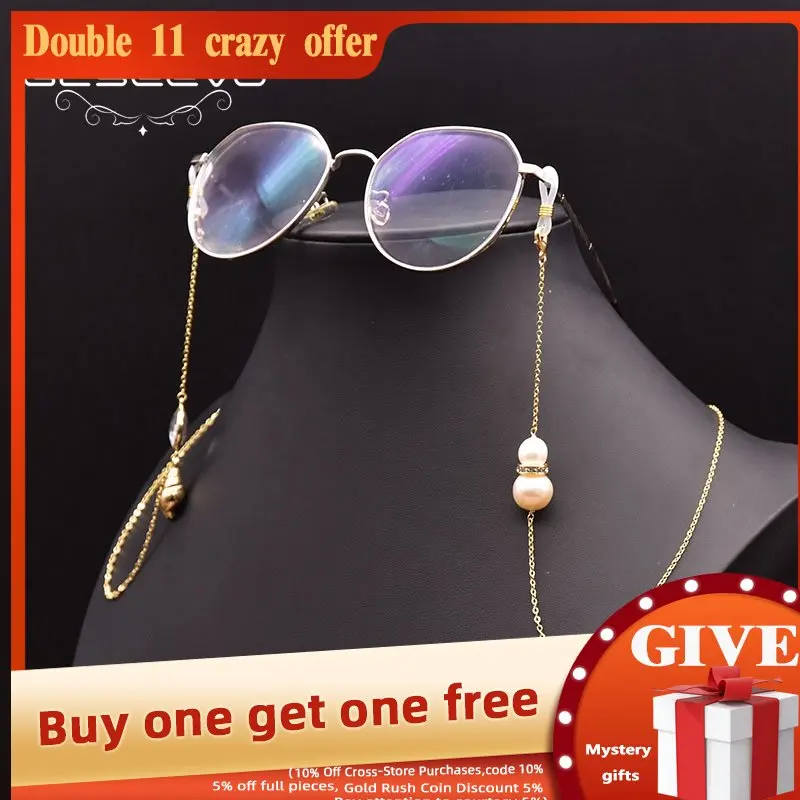 

GLSEEVO Natural Freshwater Pearl Chain Long Glasses Fashion Neck Strap Metal Glasses Women Jewelry Not Include Glasses GH0031