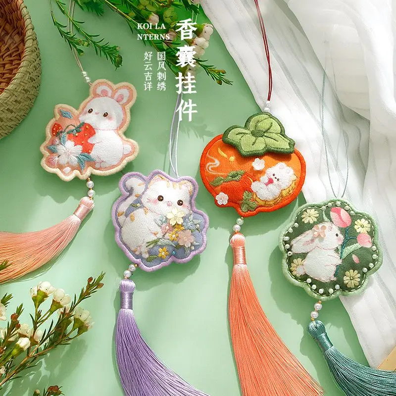 

Animal Cross Stitch Rabbit Sachet Pendant Tassel Pendant Diy Embroidery Peace Material Handmade Needlework Decor Jewelry Gift
