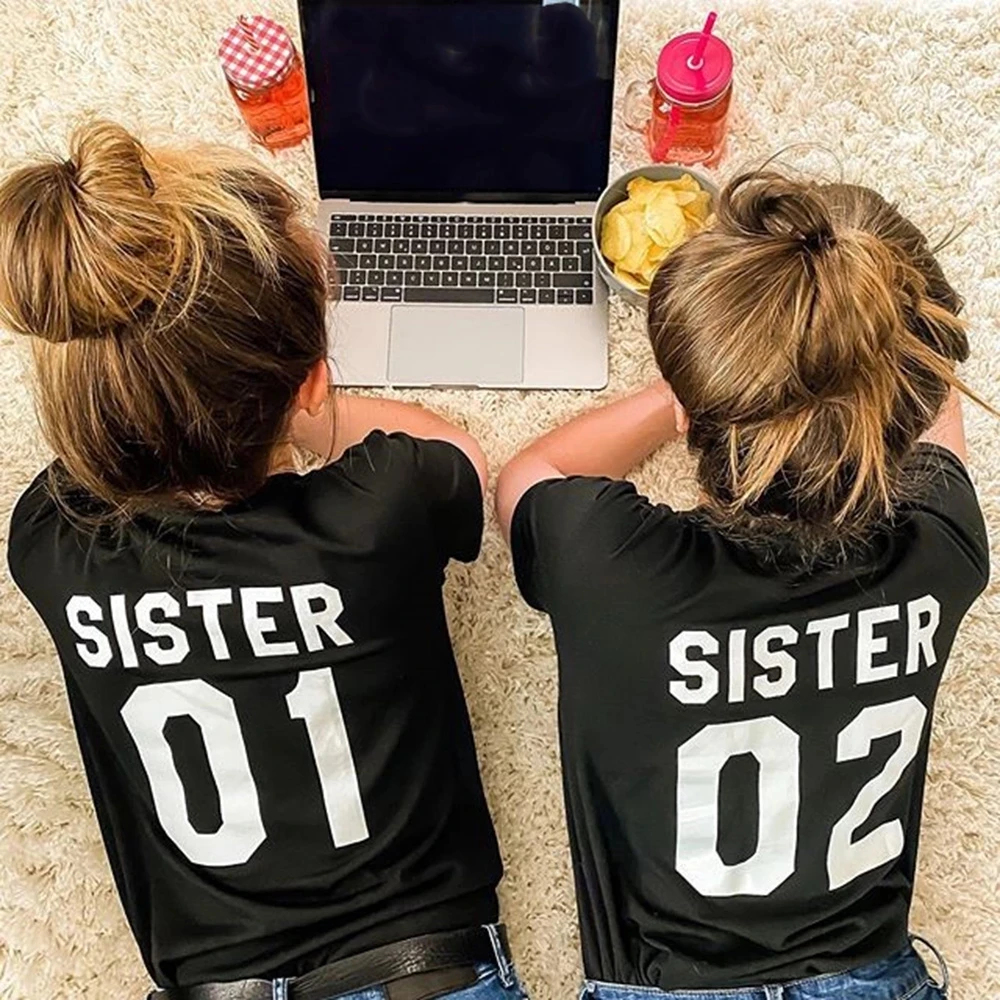 

Fashion Women Casual Best Friends T Shirt SISTER 01 SISTER 02 SISTER 03 Short Sleeve Sister Matching Outfit Female Tops