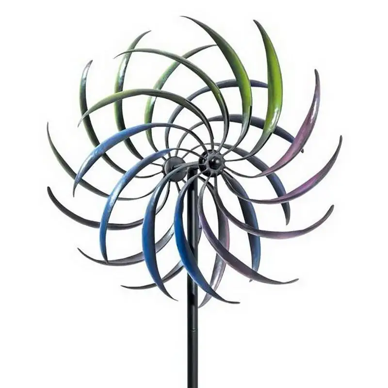 Iron Windmill Colorful Willow Leaves Dual Direction Wind Spinner Garden Decorations