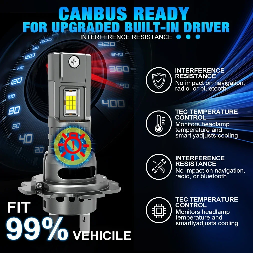 Фото PANOVEHEL H4 Светодиодные лампы для фар Canbus 800000LM 9003 H1 H7 H11 9005 HB3 9006 HB4 Автомобильные светодиодные диодные лампы Авто 6000K 12V 24V №5