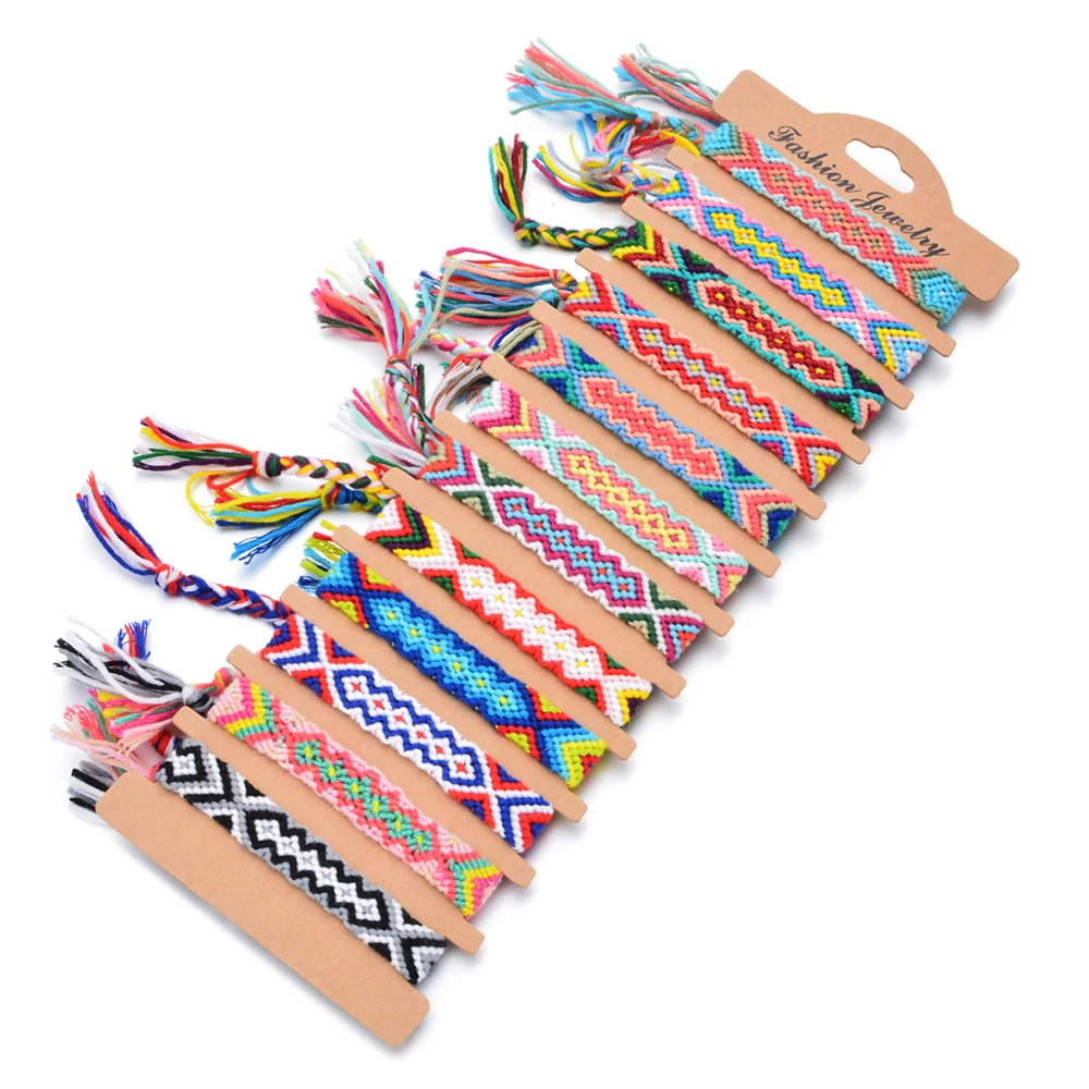 

12pcs/lot Bohemian Braided Tassel Charms Bracelets for Women Men Knot Rope Chain Anklet Ethnic Jewelry Wide Wristband Bangle