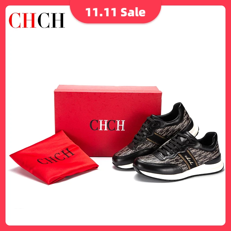 

CHCH New Fashion Men Casual Shoes Man Black White Men Shoes PVC Cow leather Letter Soft Classic Comfortable