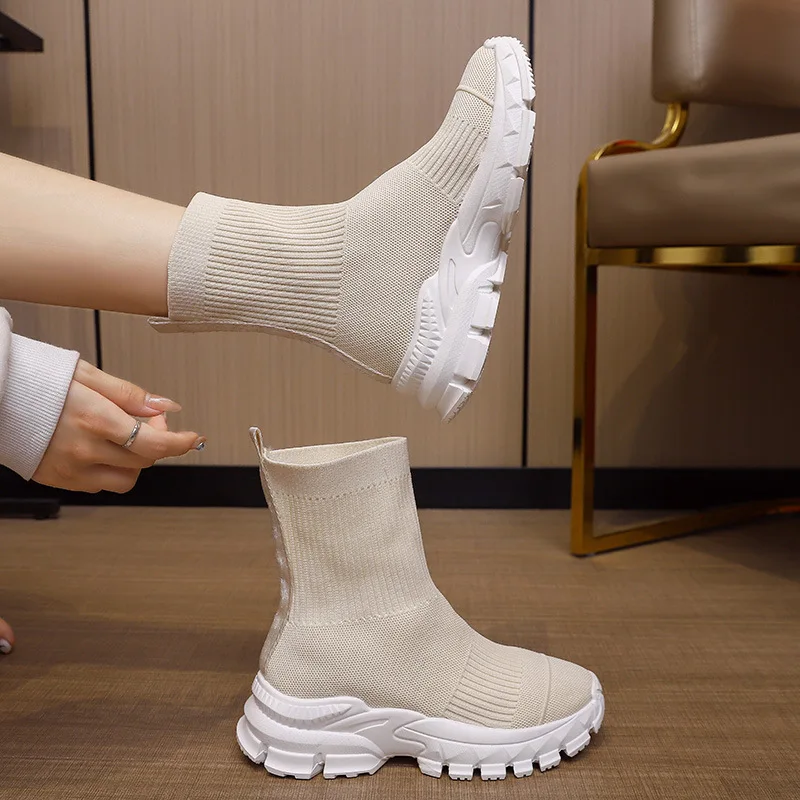 Spring Autumn Sneakers Women Thick Bottom Mesh Breathable High-top Socks Sneakers Woman Fashion Ladies Platform Shoes Sneakers