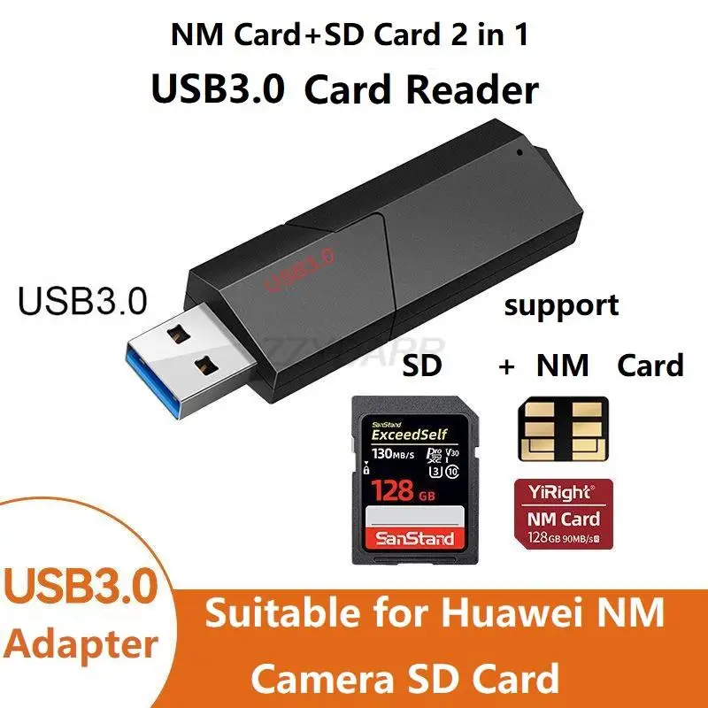 Кардридер USB NM 2 в 1, устройство для чтения карт памяти USB SD и NM, портативный адаптер USB Nano для ноутбука Huawei Honor