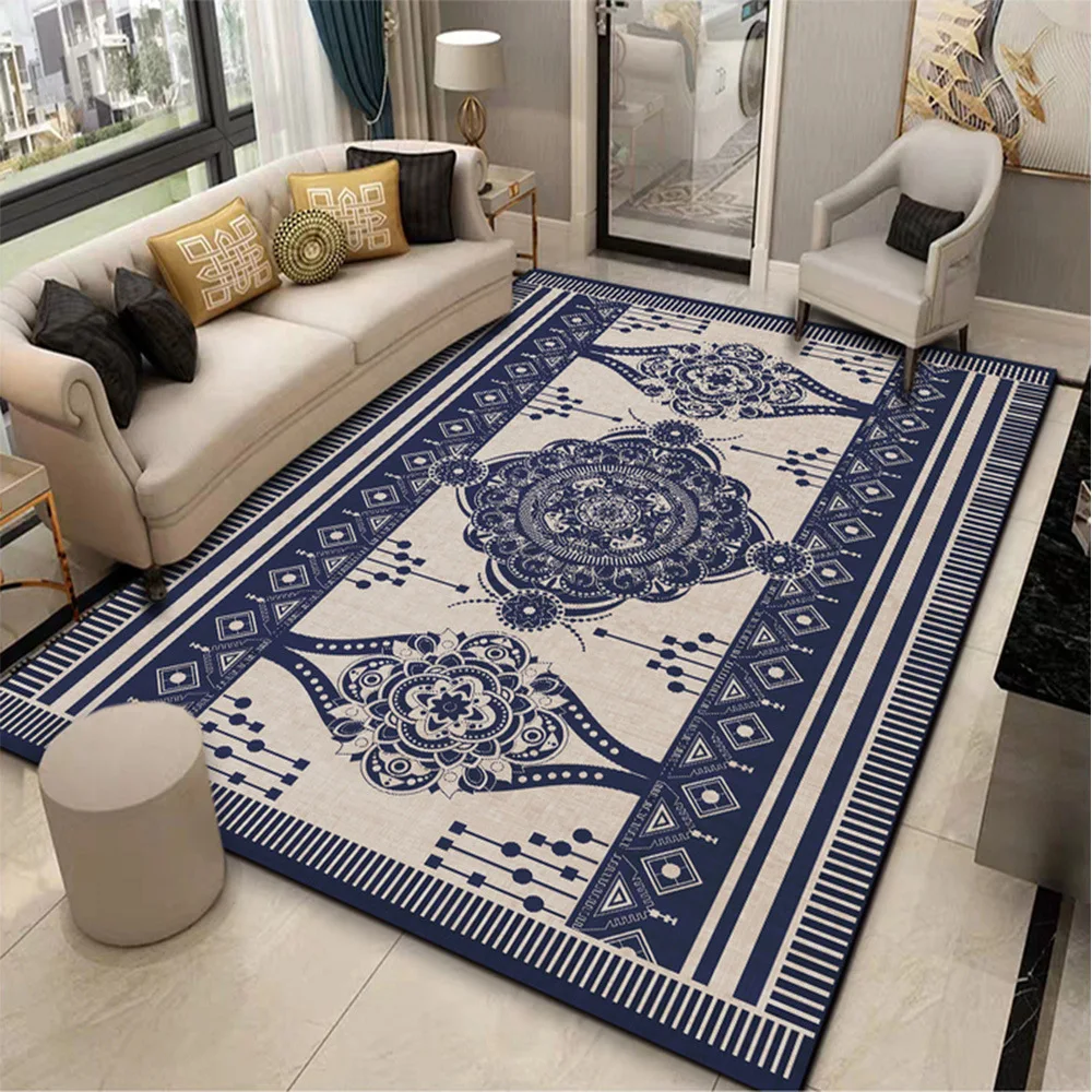 

Современный минималистичный синий коврик в этническом стиле для гостиной и спальни, ковер в европейском и американском стиле, напольный ко...