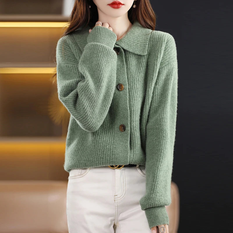 Women's Sweater Autumn And Winter New Doll Collar Casual Cardigan Joker Knitted Sweater Thick Coat Loose And Simple
