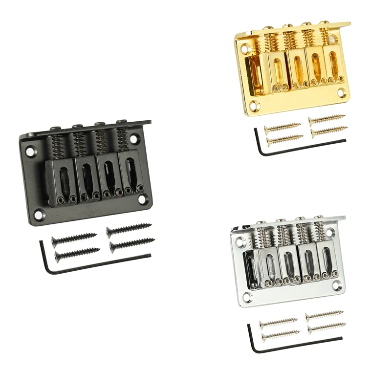 

4-String Chrome Hard-Tail Bridge Spare Parts Kit For Cigar Box Guitars Electric Ukulele Black