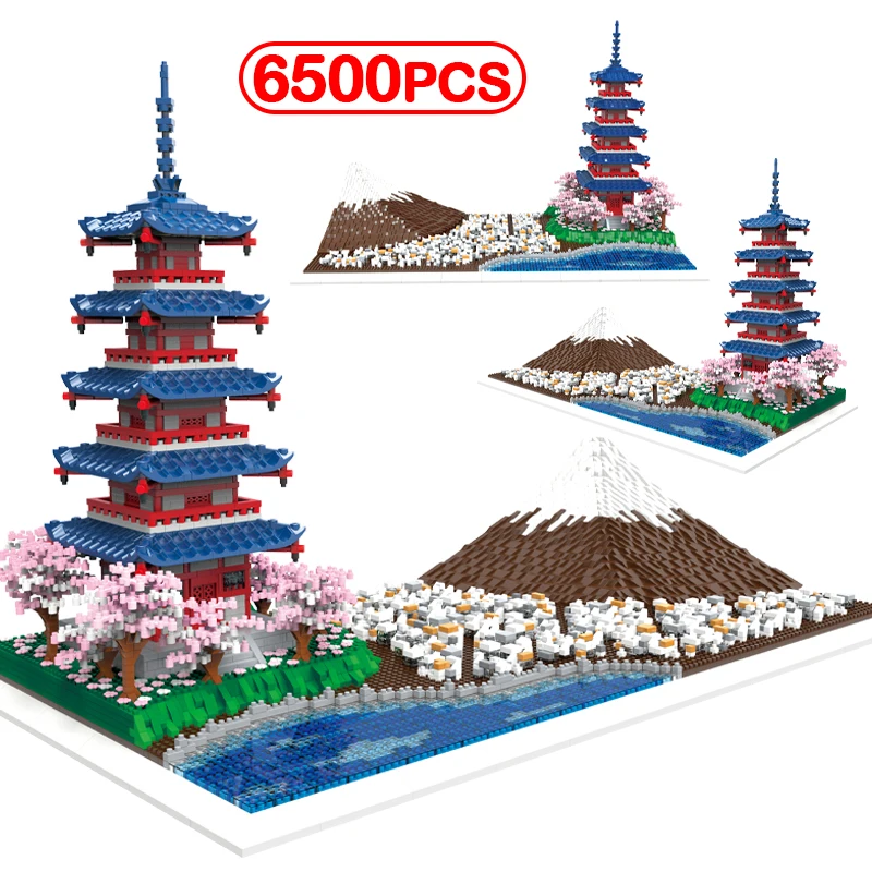 

6500PCS Japanese Style Street View Mount Fuji Tower Building Blocks City Famous Cherry Blossoms Pavilion Bricks Toys For Kids