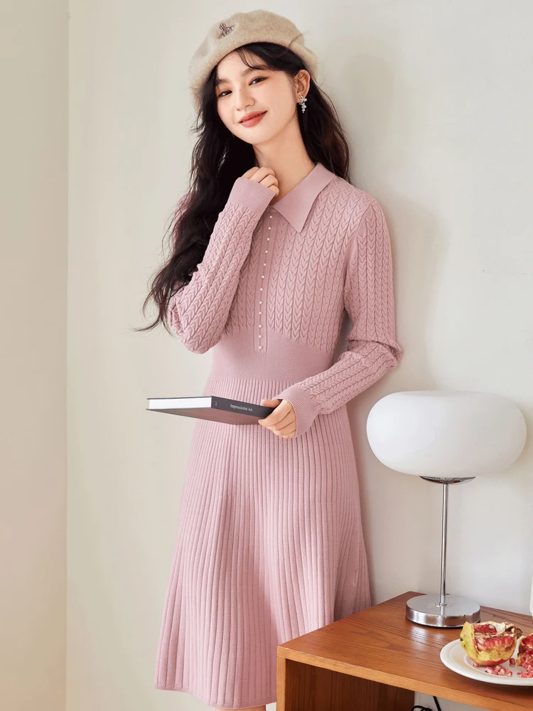 

YYJO Knitted Dress 2023 Autumn And Winter New Women's Gentle Elegant All-match Slim-fit Slimming A- Line Dress