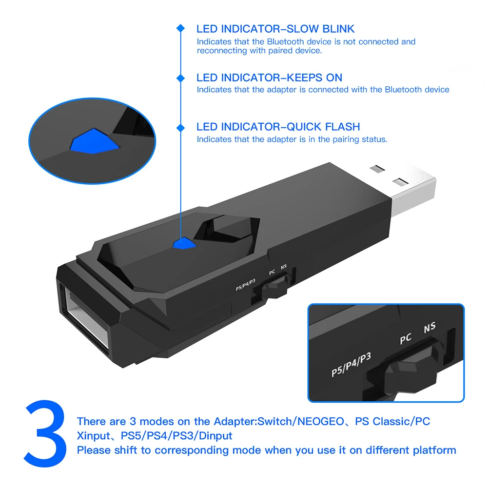 Controller Converter for PS5 PS4 PS3 Switch OLED Bluetooth-compatible Wired Controller Adapter Accessories Black images - 6