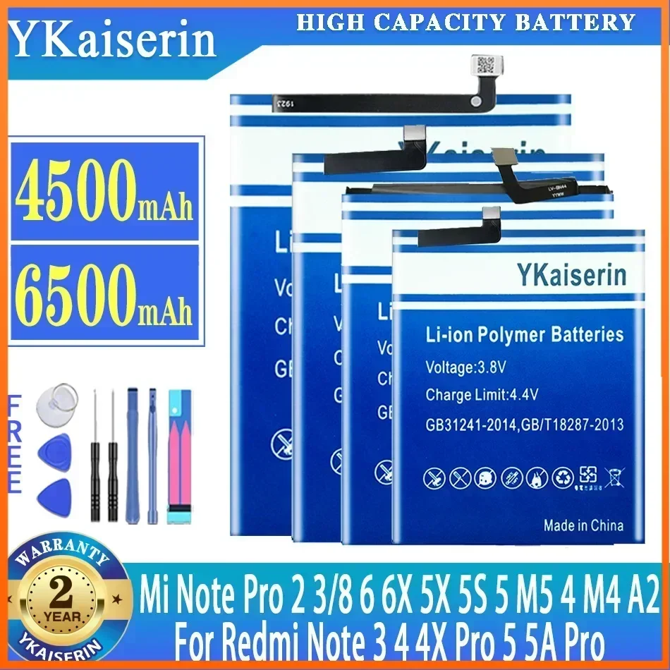 Аккумулятор YKaiserin для Xiaomi Mi Note Pro 2 3 8 6 6X 5X 5S 5 M5 4 M4 A2 Redmi 4X 5A Note2 Bateria NO