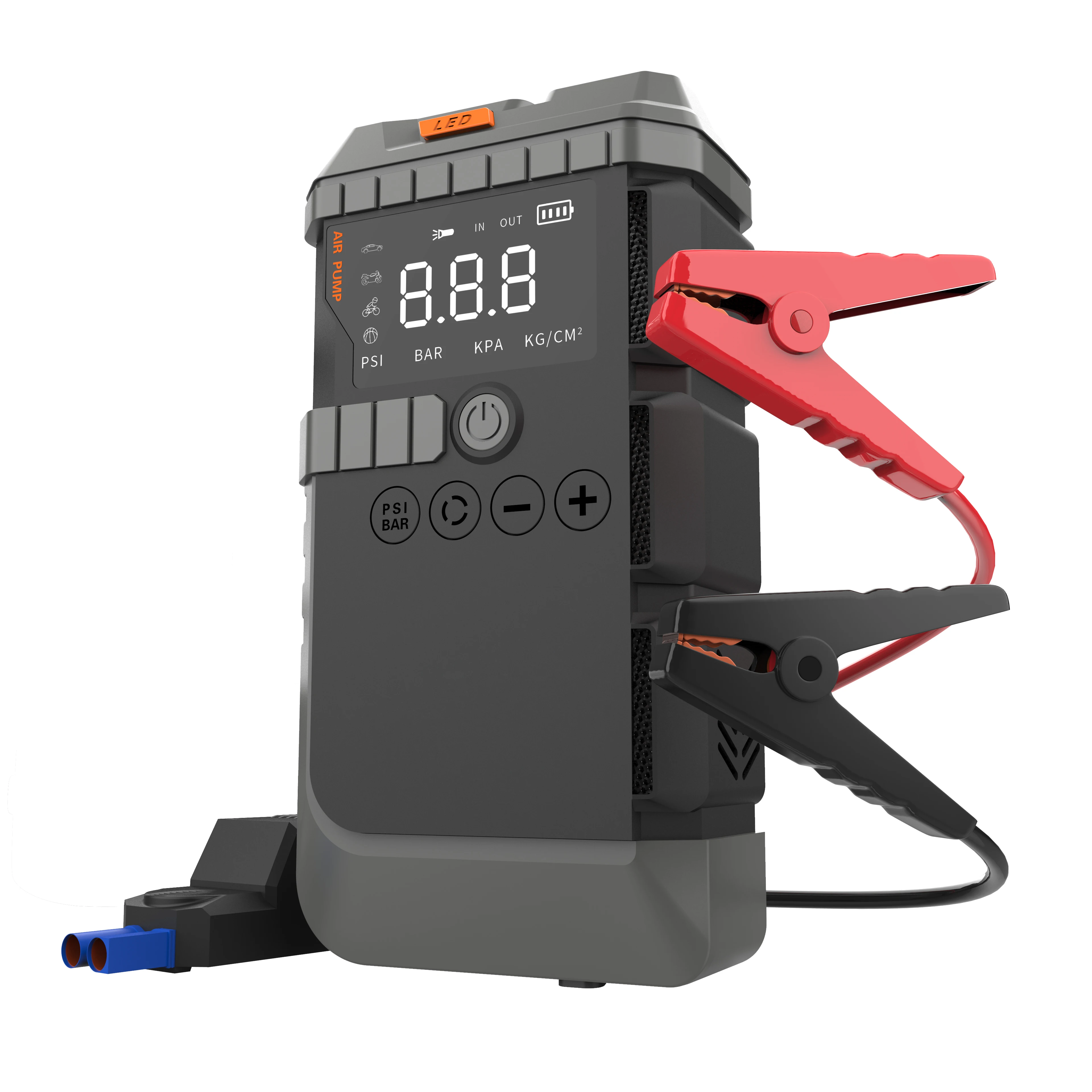 

Пусковое устройство для автомобиля 4-в-1 на 10000 мАч с воздушным компрессором 161PSI, внешним аккумулятором и LED-фонарем для 12В бензиновых/дизельных автомобилей, аварийный комплект