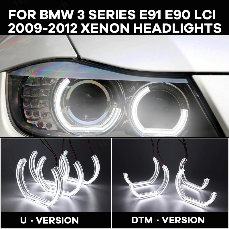 

White Day light Cut Style DRL DTM U Shape Light Crystal Angel eyes DTM Style For BMW 3 Series E91 E90 LCI 09-12 Xenon headlights