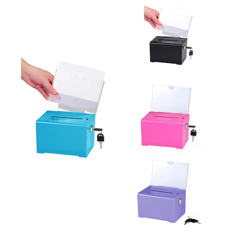 Donation Box With Lock - Acrylic Suggestion Slot Ballot Sign Holder For Raffle Voting