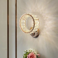 light luxury high end crystal wall lamp new bedroom bedside lamp round creative personality decoration led living room lamp