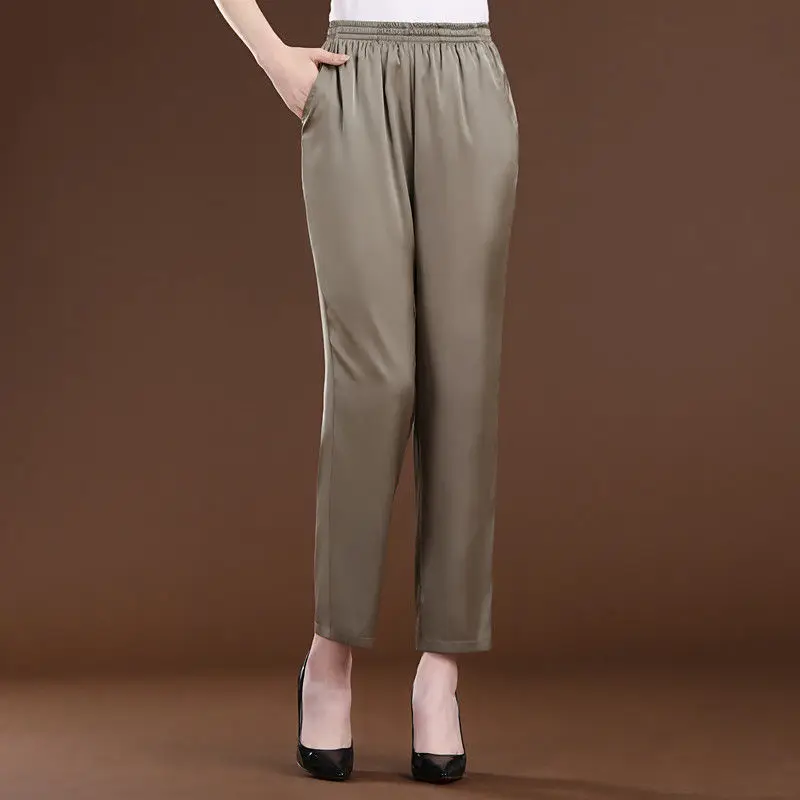 women's trousers summer high waist mother's clothes drape heavy casual nine-point pants thin  womens fashion  Summer