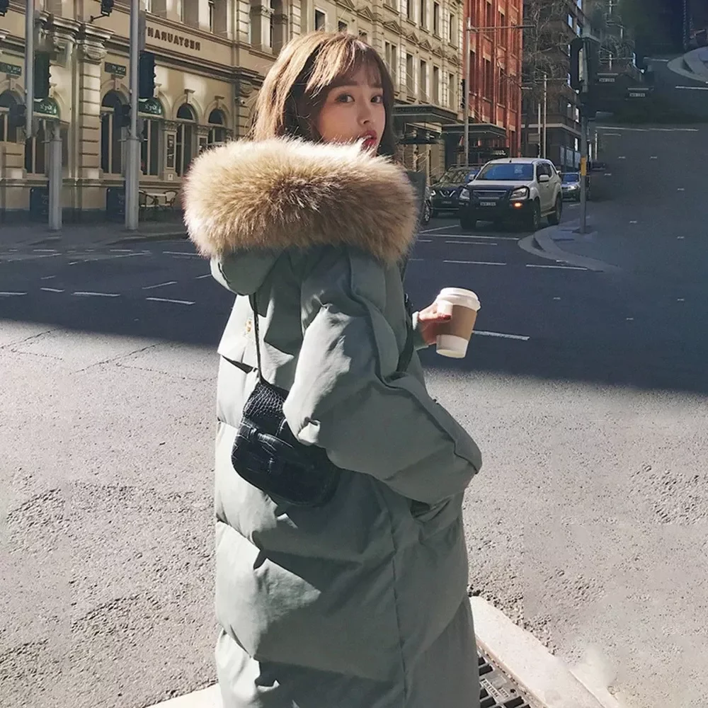 Women's Winter Long Down Cotton Jacket Korean Stye Large Fur Collar Hooded Thick Parkas Warm Loose Clothing Women Coat 2021 enlarge