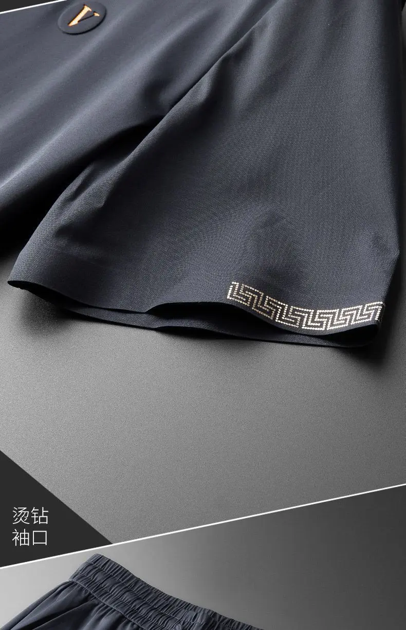 2022 Spring and Summer New Thin Simple Quick-Drying Outfit Men's Business Polo Shirt Summer Loose Long Pants  Men Clothes