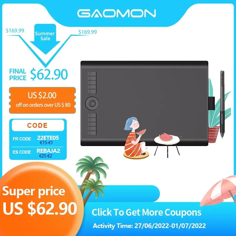 

GAOMON M10K PRO 10 * 6.25'' Graphic Pen Tablet Drawing Board with 8192 Pressure Battery-Free Stylus Support Android OS &