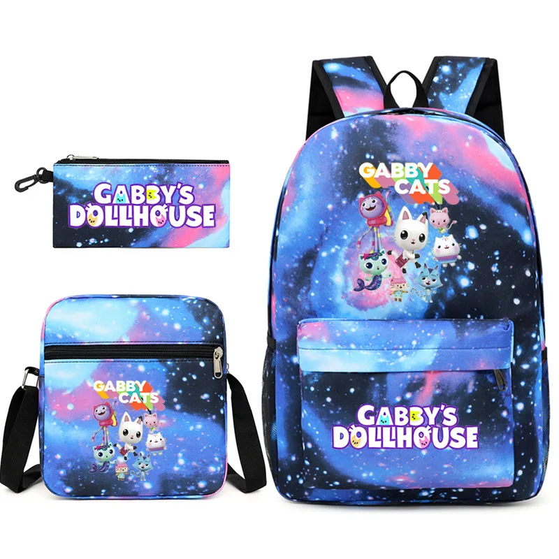 

Three-piece Set of Gaby's Dollhouse Printed Schoolbag Backpack Small One-shoulder Pencil Case Children's Toys Gifts