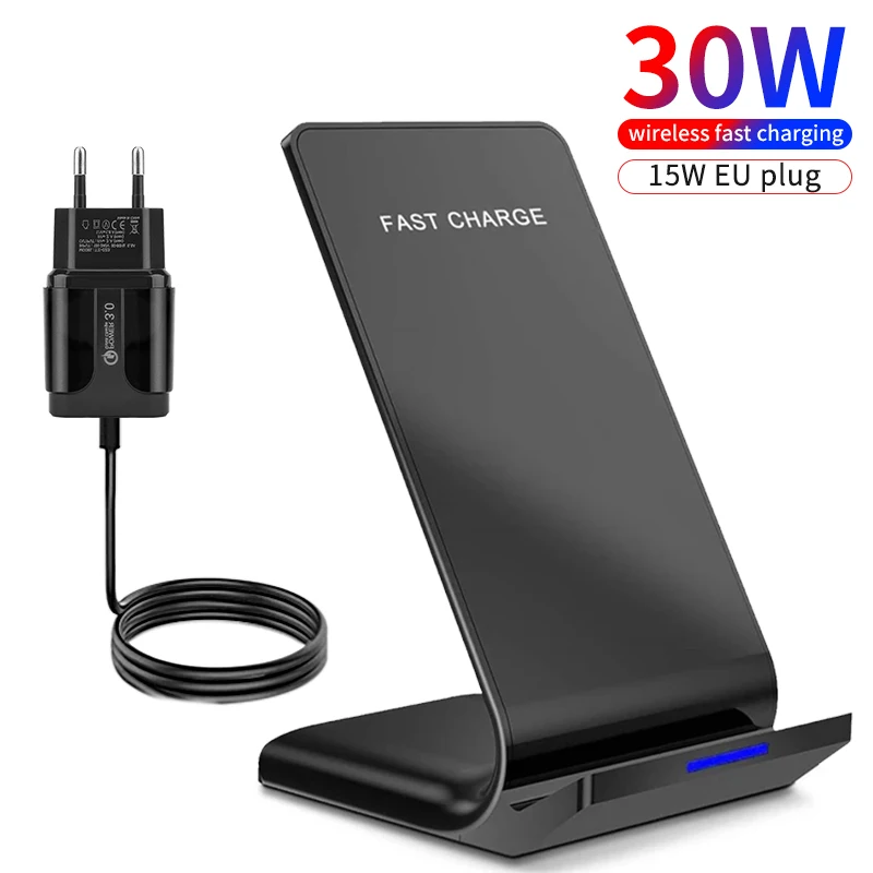 30w qi wireless charger stand fast charging dock station for iphone 13 12 11 pro x xs max xr samsung s20 s10 xiaomi phone holder free global shipping