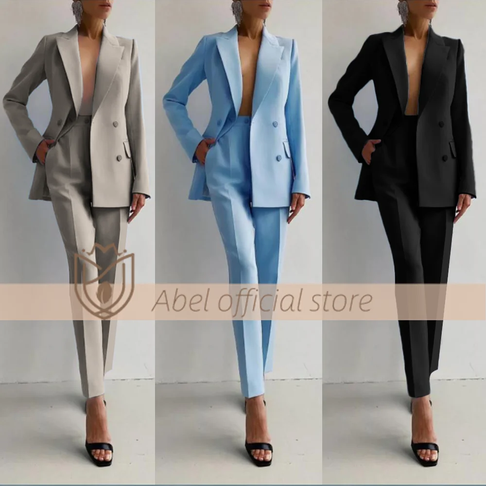 Elegant Women's Suit Business Classic 2 Piece Tailor Fashion Casual Office Double Breasted Top + Trousers