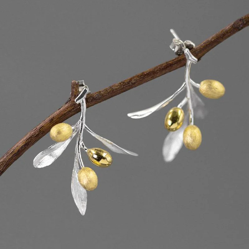 

Vintage Olive Branch Plant Leaf Earrings Two Tone Metal Gold Silver Color Wedding Party Earrings Accessories