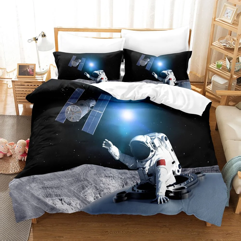 

Astronauts In Outer Space Pattern Home Digital Print Duvet Cover Polyester King Queen Size Quilt Cover with Pillowcase for Kids
